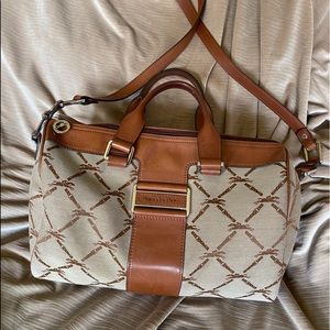 Jacquard/leather bag, top handles/crossbody